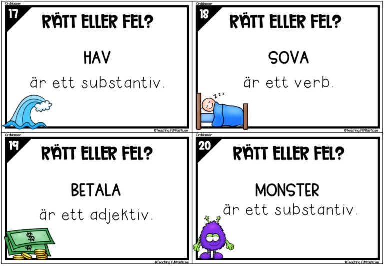 30 illustrerade uppgiftskort med ordklasser - Teaching Funtastic